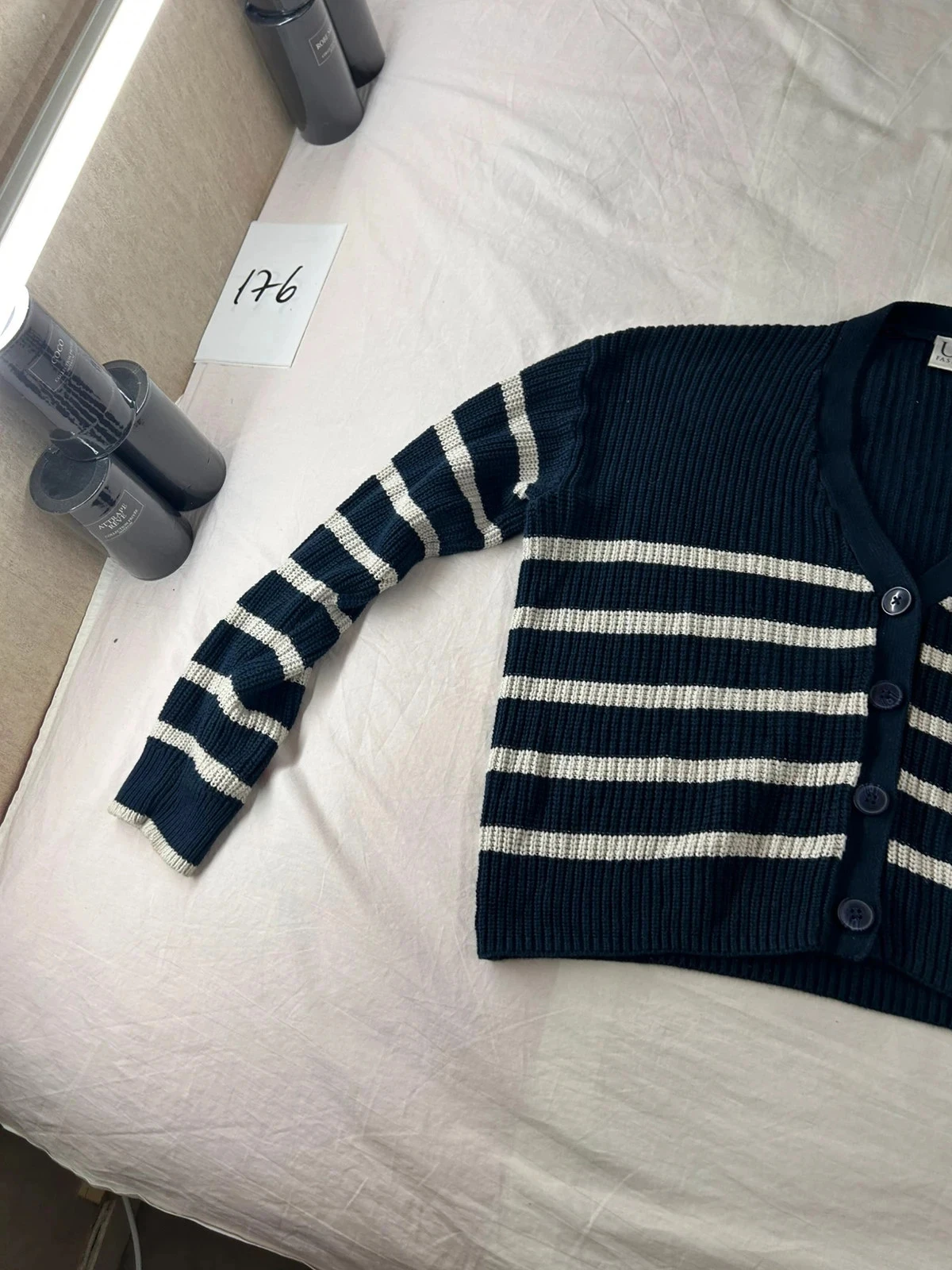 Chaqueta de cardigán azul marino con rayas blancas UP2FASHION – photo 3